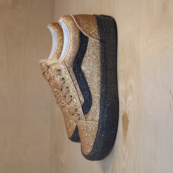 Vans Old Skool Off The Wall Gold Black Glitter Kids Shoes - Picture 4 of 9